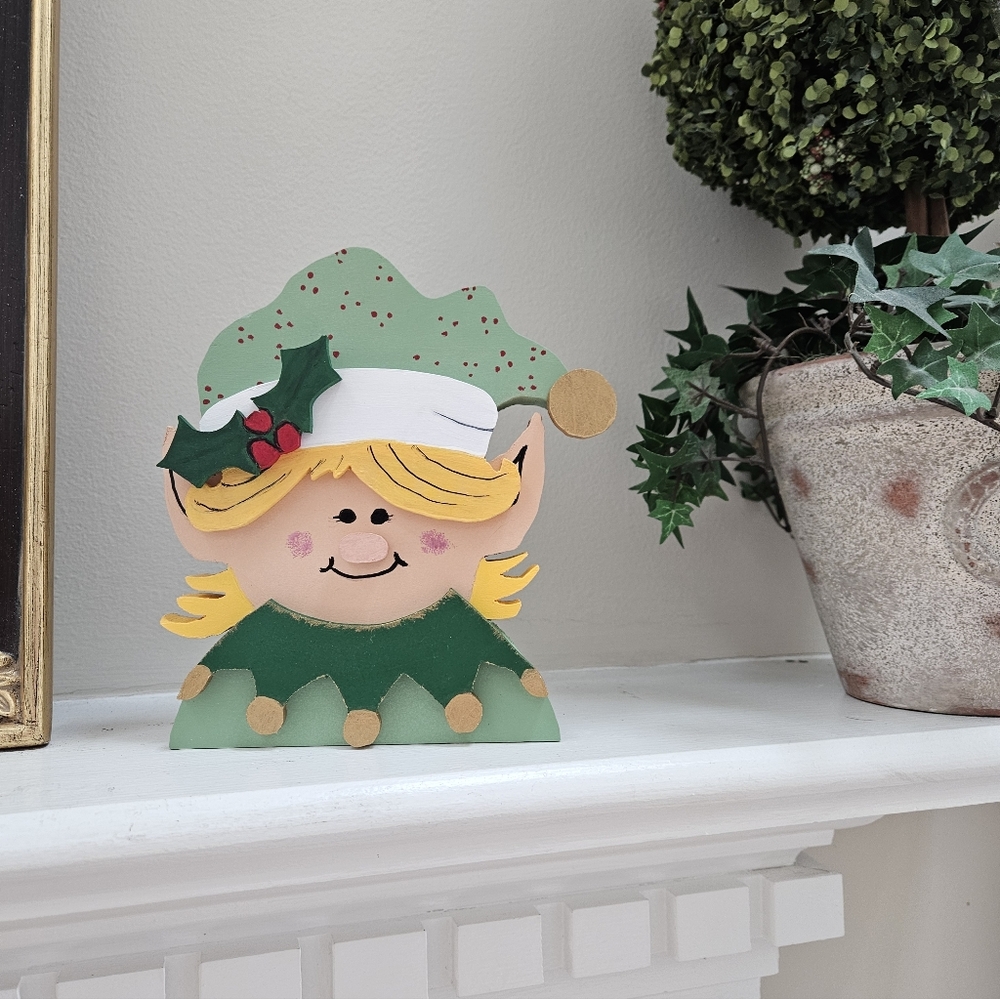 Elf Girl, Wooden Christmas/Holiday Elf Handmade 3D - Picture 7 of 9